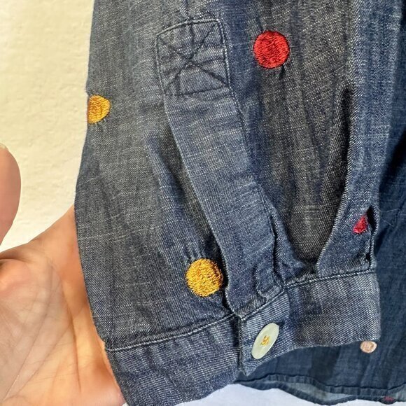 Eshakti‎ top women 3X 24W denim chambray embroidered polka dots tunic - Picture 3 of 8